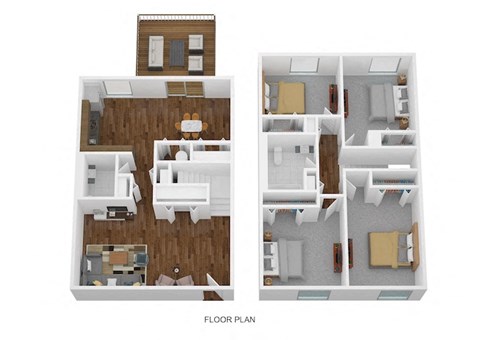 4 Bed Townhome - North Floor Plan at Coldwater Flats, Evansville